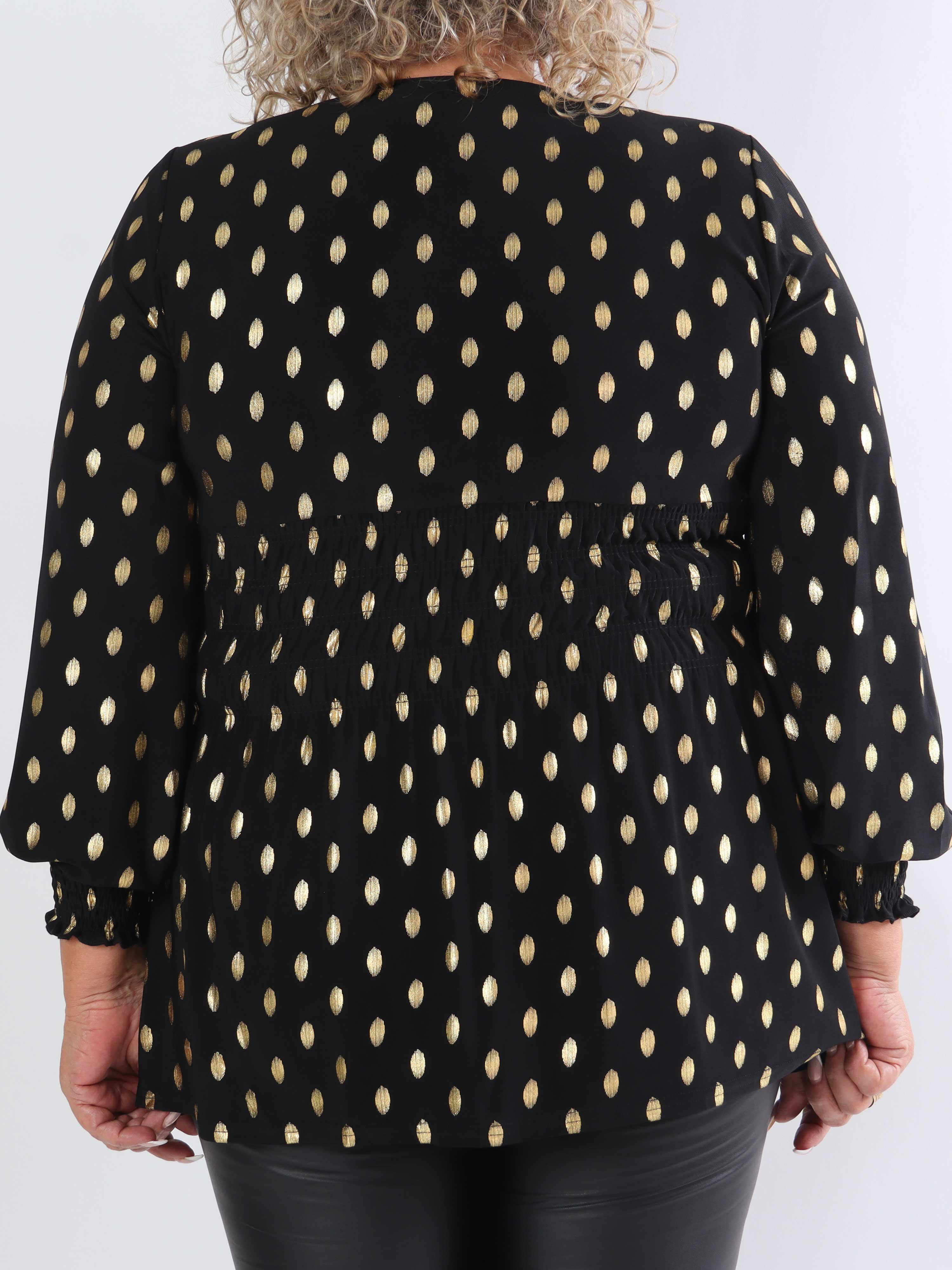 Pams Gold Dot Shirt L/S - Elastisk plus size bluse i krølfrit stof